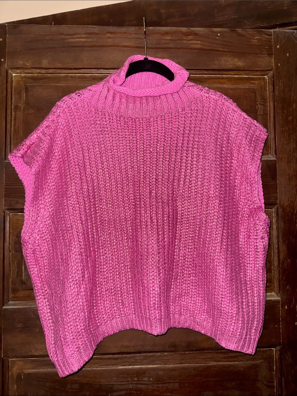 Women's Chunky Cowl Neck Sweater Vest in Bright Pink